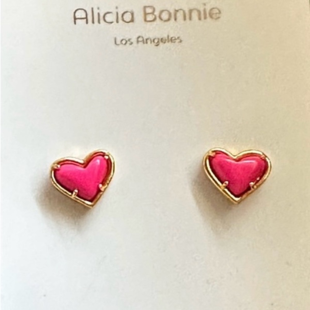 Heart Shaped Earrings. Alicia Bonnie “In Love” Pink Magnesite 14 K Gold Plated